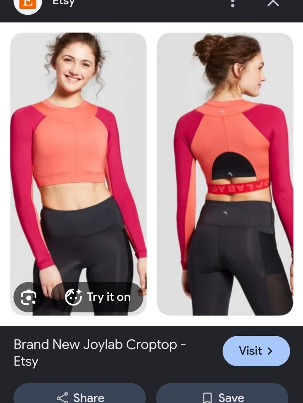 JoyLab Pink & Coral Colorblock Cropped Long-Sleeve Top